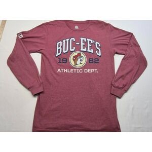 Buc-ees red long sleeve graphic t-shirt Beaver Athletic Dept. sleeve script sz M
